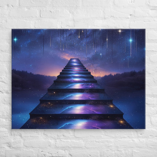 Fantasy wall art of a glowing staircase leading into a starry night sky