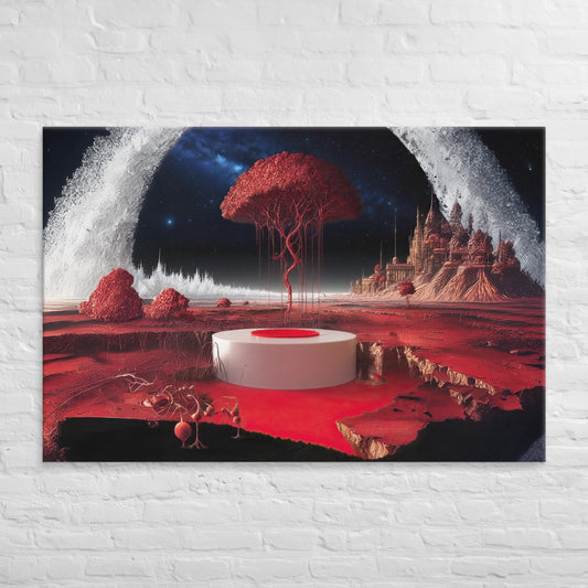 Red Cosmic Dreamscape Canvas Wall Art | Surreal Fantasy Landscape | Large Horizontal Print 24x32, 30x40, 40x60