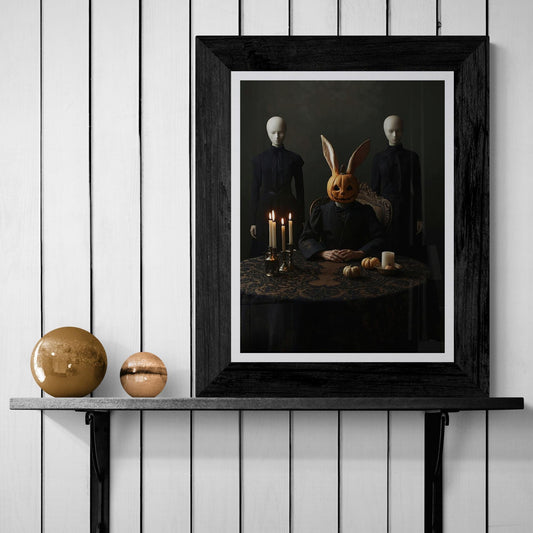 Pumpkin Head Rabbit Poster | Weirdcore Halloween Wall Art