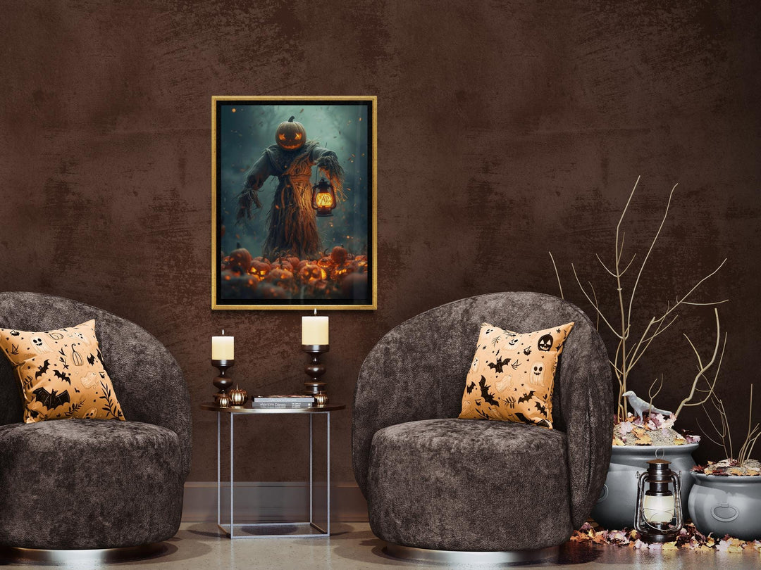 Scarecrow Pumpkin Head Poster | Creepy Halloween Art