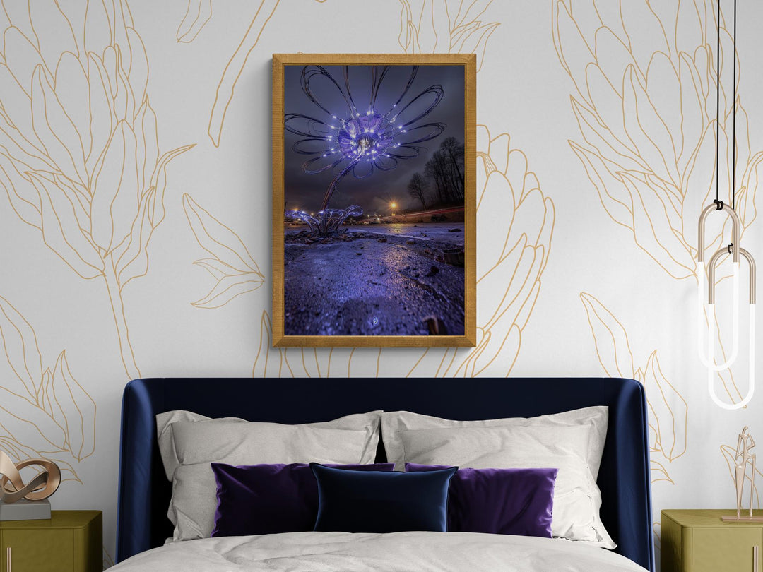 Futuristic surreal flower art glowing with techno-organic details