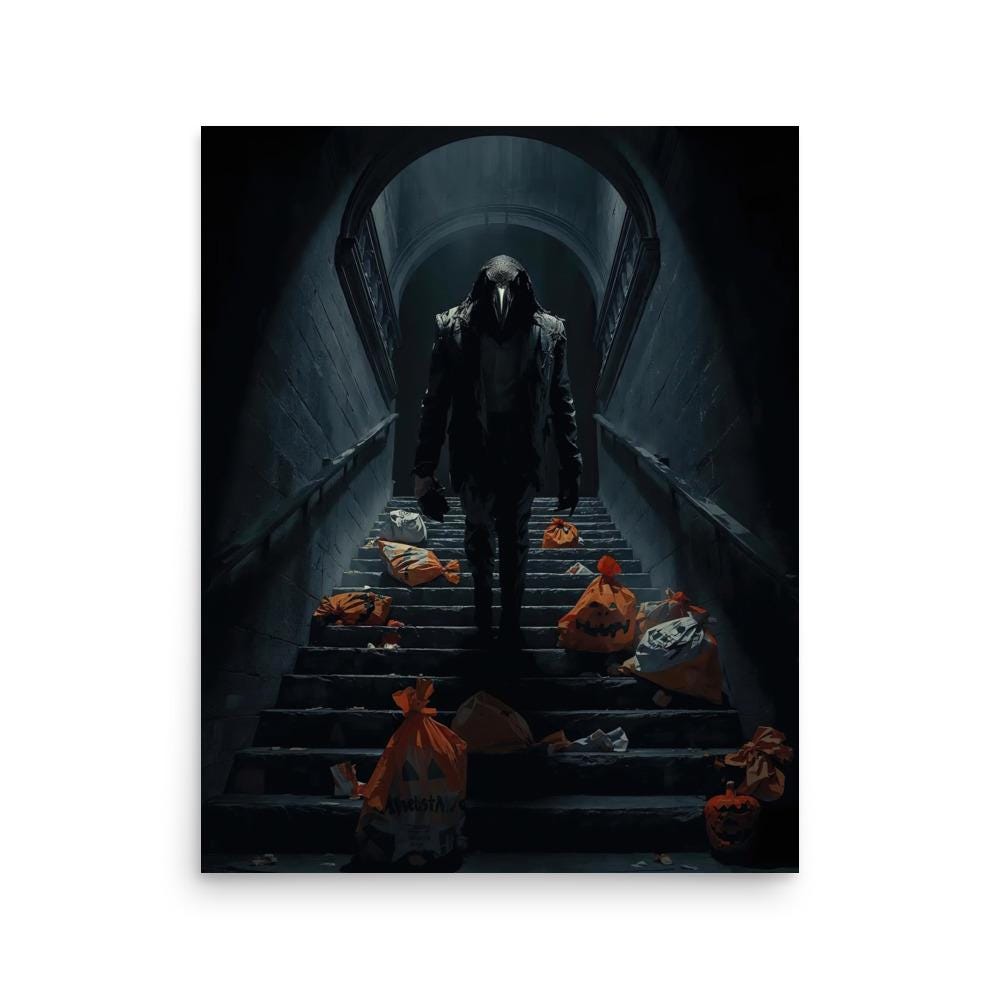 Raven in Trench Coat | Poster Print | Surreal Halloween Subway Wall Art