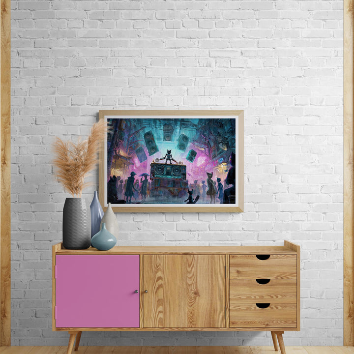 Feline Turntable Cyberpunk Music Master Poster