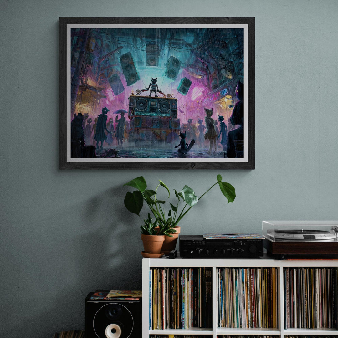 Feline Turntable Cyberpunk Music Master Poster