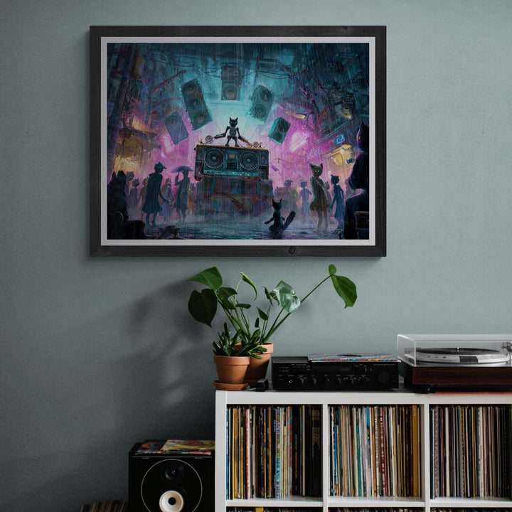 Feline Turntable Cyberpunk Music Master Poster