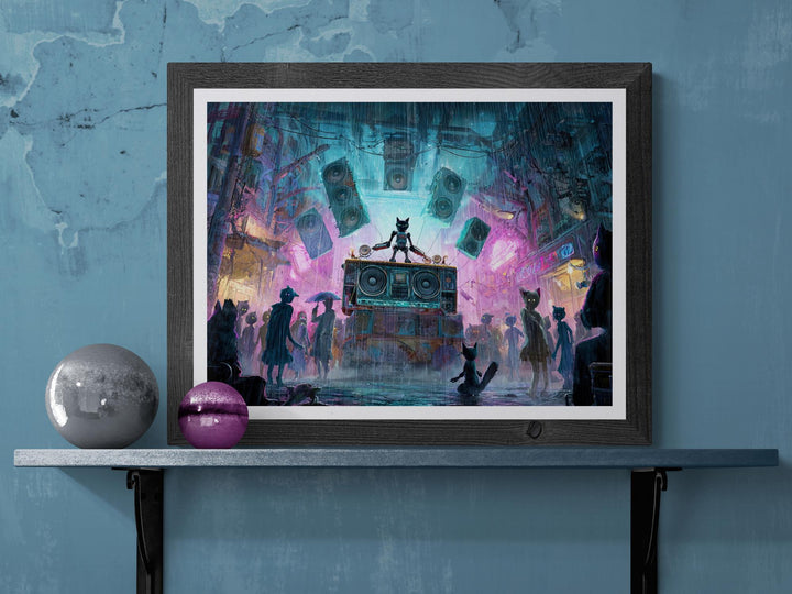 Feline Turntable Cyberpunk Music Master Poster