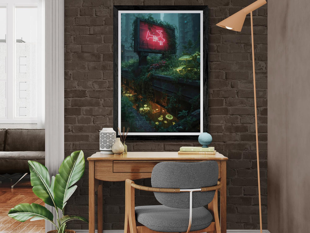Overgrown Rooftop Cyberpunk Landscape Poster : Futuristic Sci-Fi Wall Art Print