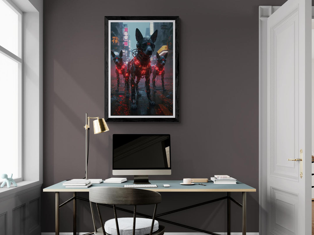 Cyberpunk Street Dogs Poster: Neon Sci-Fi Wall Art