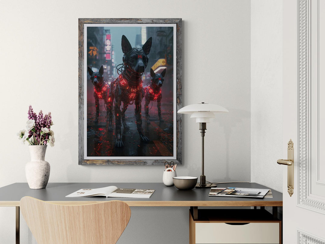 Cyberpunk Street Dogs Poster: Neon Sci-Fi Wall Art