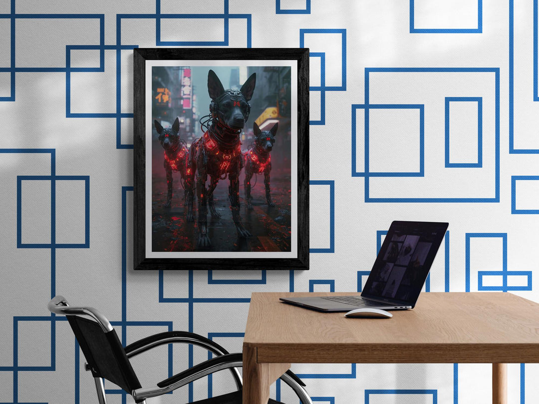 Cyberpunk Street Dogs Poster: Neon Sci-Fi Wall Art