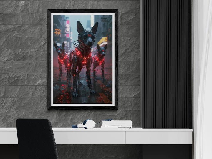 Cyberpunk Street Dogs Poster: Neon Sci-Fi Wall Art