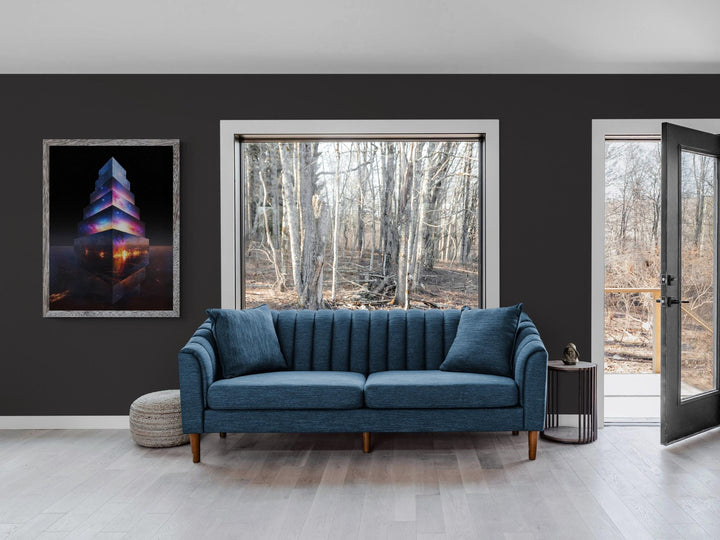 Large surreal galaxy building canvas, modern sci fi fantasy décor piece