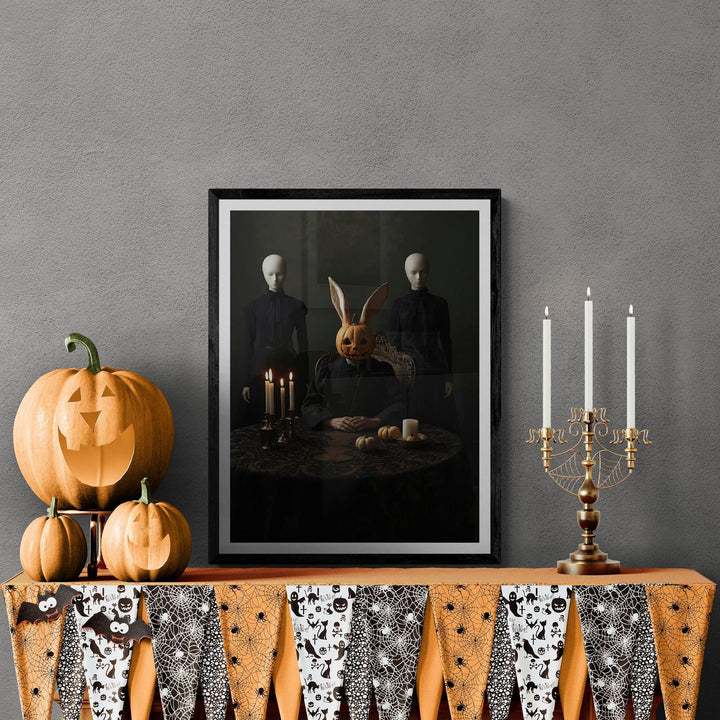Pumpkin Head Rabbit Poster | Weirdcore Halloween Wall Art