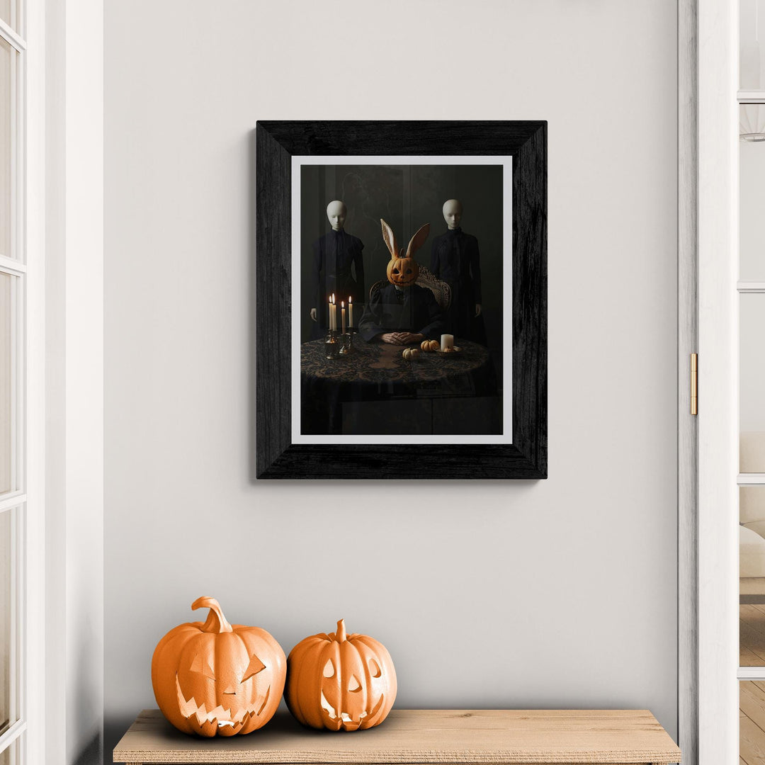 Pumpkin Head Rabbit Poster | Weirdcore Halloween Wall Art