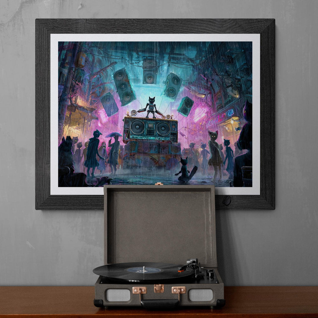 Feline Turntable Cyberpunk Music Master Poster