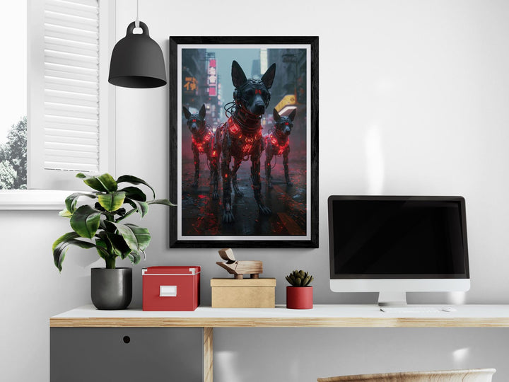 Cyberpunk Street Dogs Poster: Neon Sci-Fi Wall Art