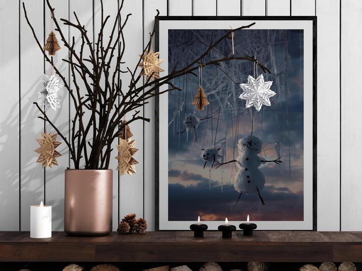 Weirdcore Snowman Poster - Dark Whimsical Ice Fantasy Print for Creepy Holiday Decor