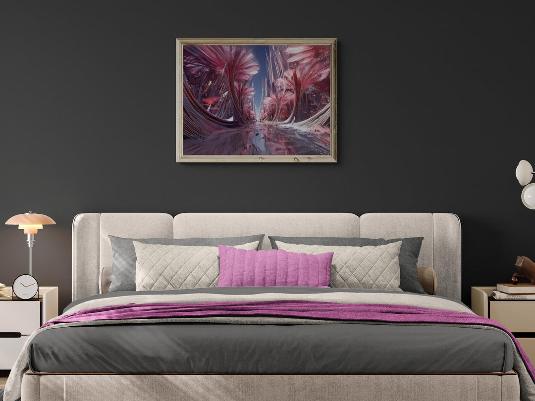 Surreal Pink Flower Art Print | Fantasy Crystal Garden