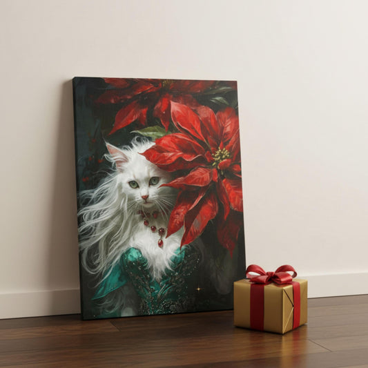 Christmas Cat Art : Holiday Fantasy Poster & Canvas