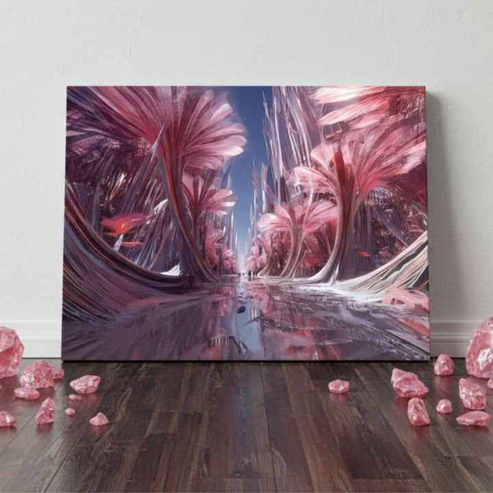 Surreal Pink Flower Art Print | Fantasy Crystal Garden