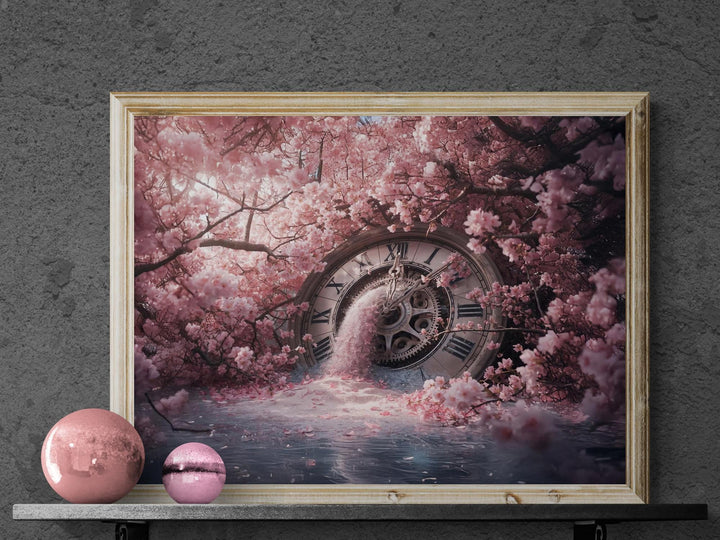 Surreal clock with cherry blossoms.