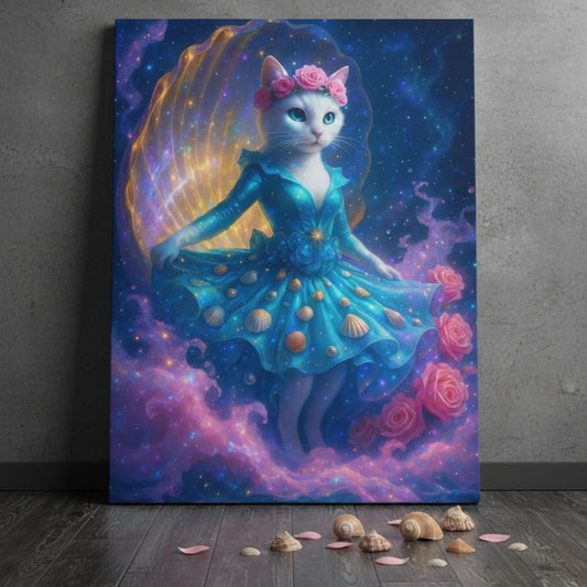 White Cat Venus Canvas Print: Mythical Goddess Art