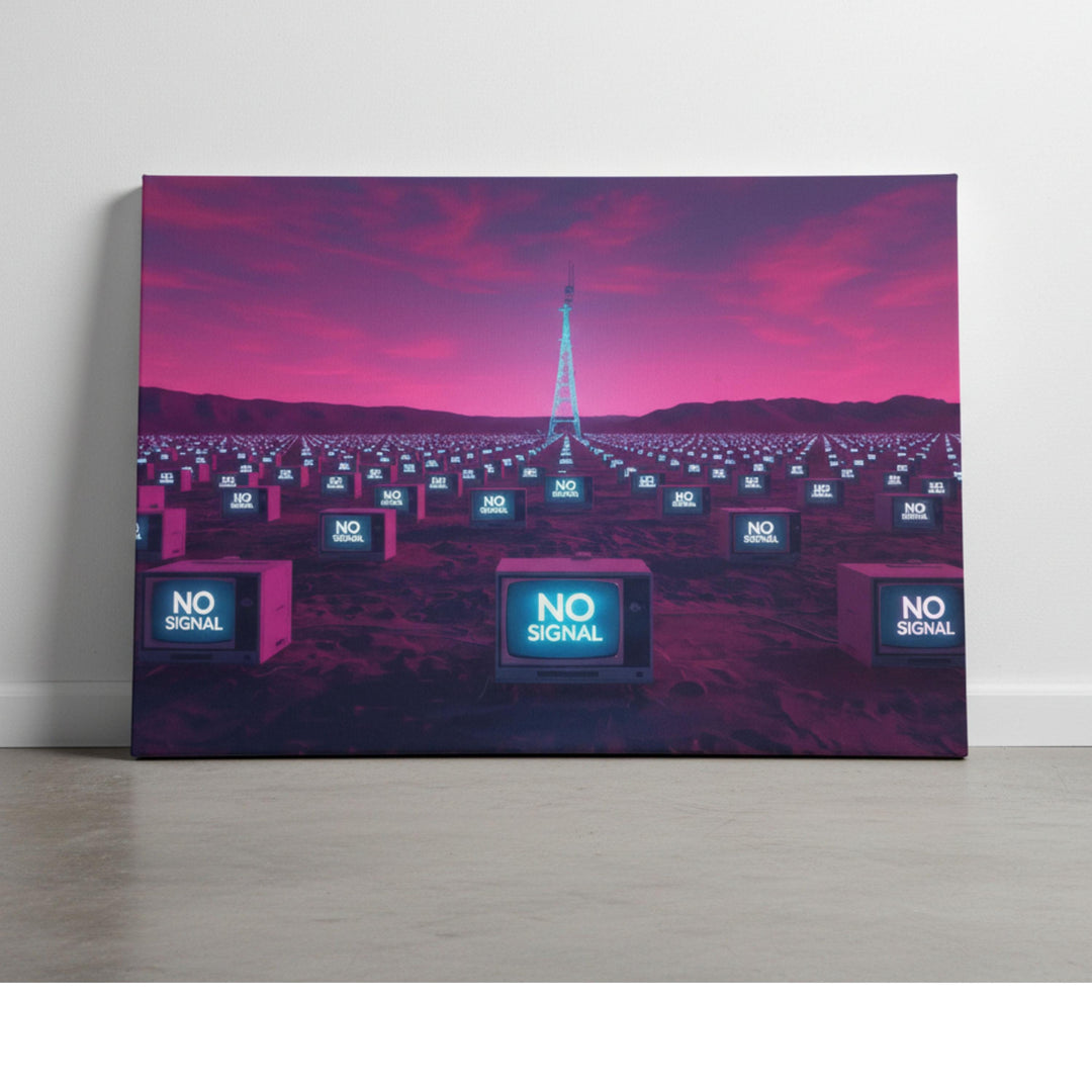 Weirdcore artwork of TVs with “No Signal.”