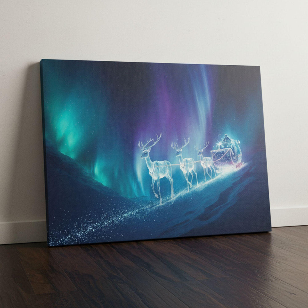 This artwork captures the awe of a winter’s night sky filled with light, magic, and wonder. It’s a timeless reminder of the enchantment of Christmas Eve and the joy of believing.