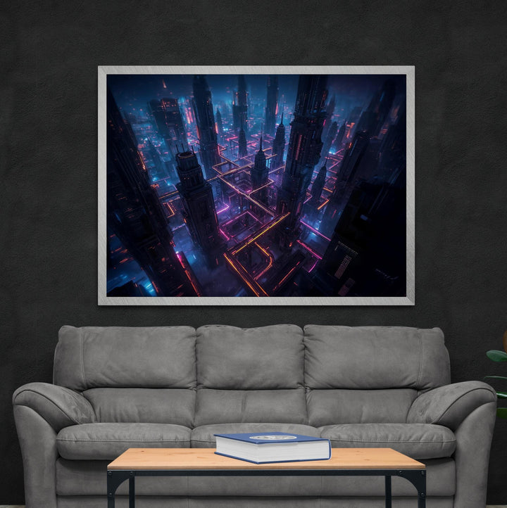 Cyberpunk neon futuristic cityscape artwork.