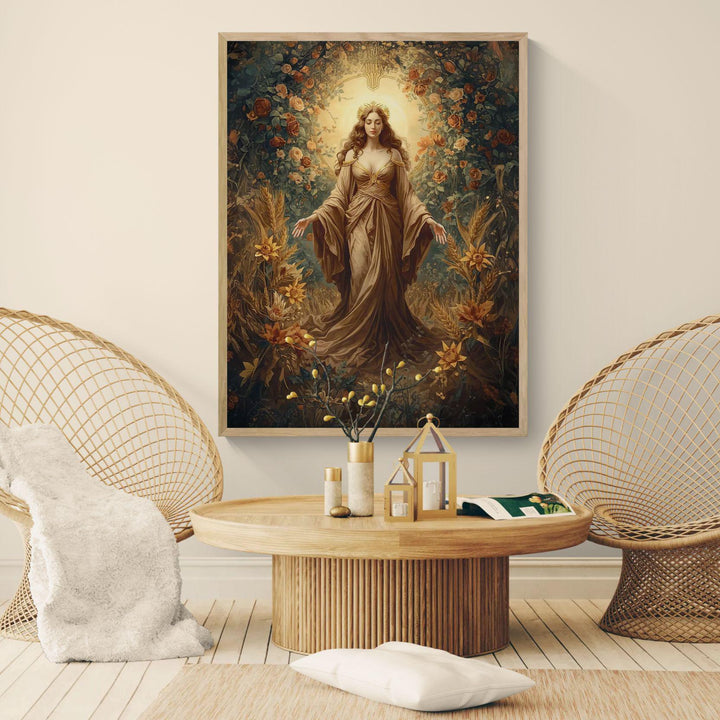 Empress tarot card wall art depicting a serene goddess of abundance and femininity, perfect as a meaningful gift for tarot readers and spiritual seekers.