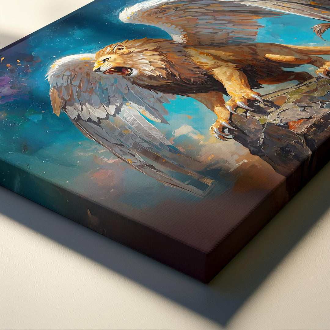 Winged Lion Wall Art | Mythical Guardian Print
