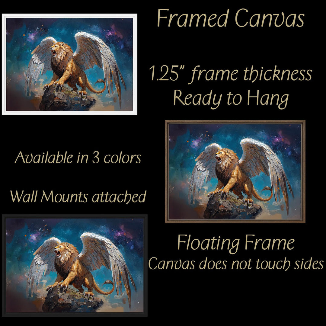 Winged Lion Wall Art | Mythical Guardian Print
