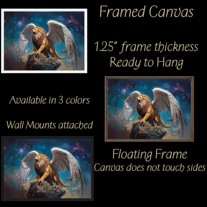 Winged Lion Wall Art | Mythical Guardian Print