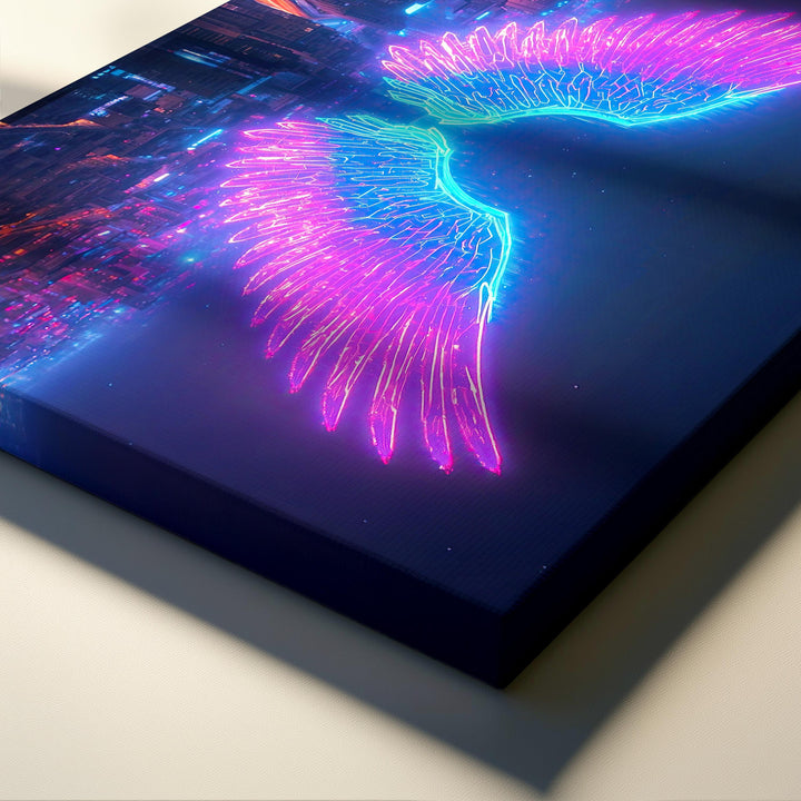 Neon Angel Wings Wall Art | Cyberpunk Fantasy