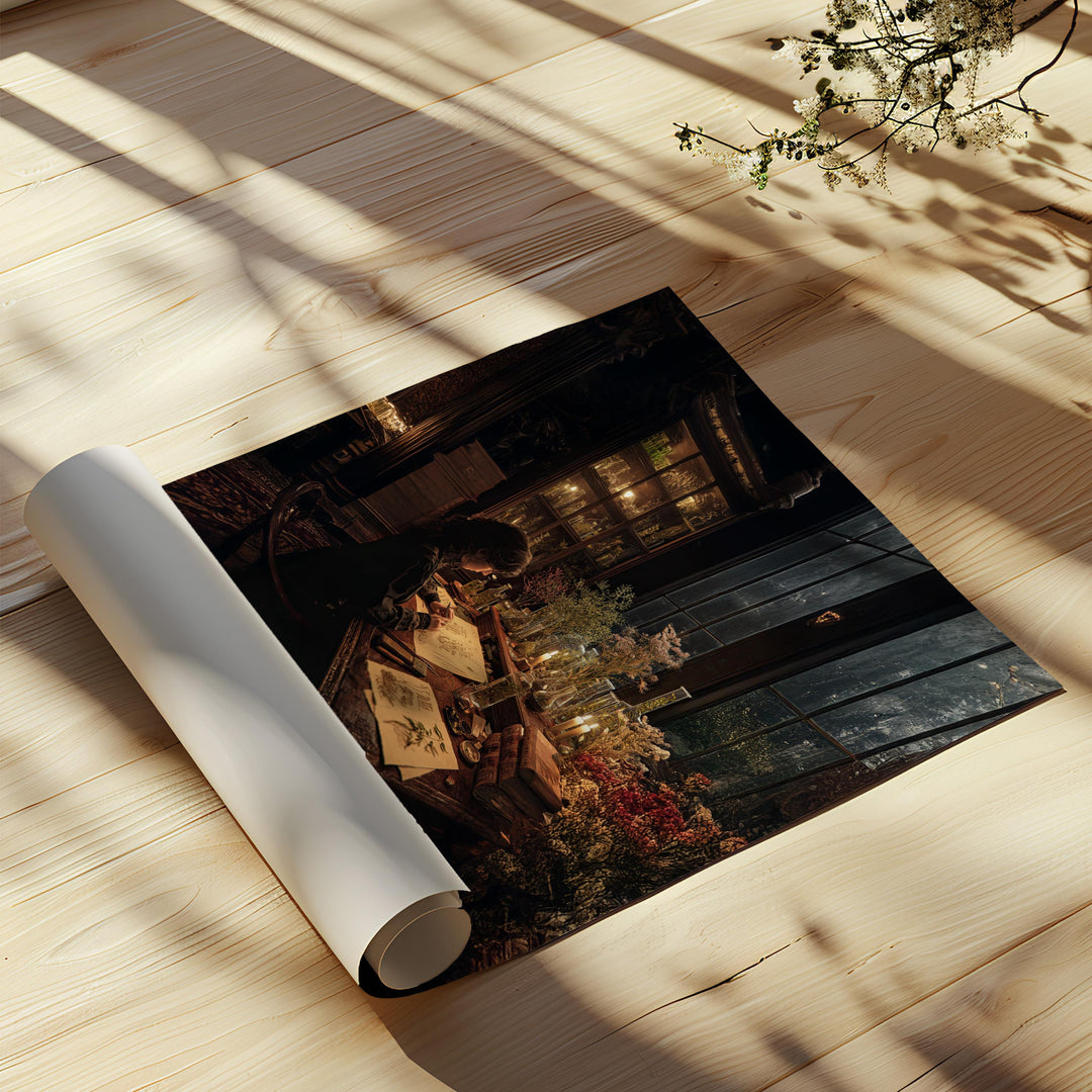 Victorian Botanical Study Wall Art – Dark Academia Herbalist Scholar Painting, Gothic Apothecary