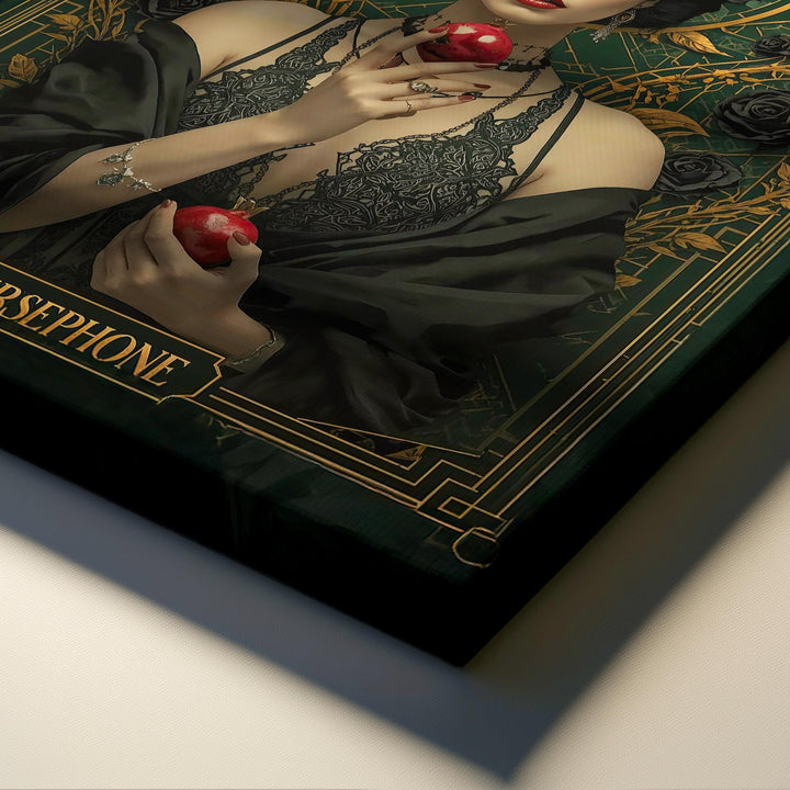 Persephone Dark Academia Wall Art – Gothic Pomegranate Goddess Portrait, Mythology Art Nouveau Poster