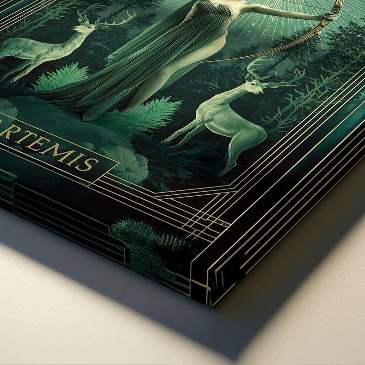 Artemis Huntress Goddess Art Print - Art Deco Greek Mythology Wall Decor with Sacred Deer
