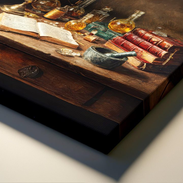 Victorian Alchemist Study Wall Art Canvas Print -  Dark Academia Laboratory Still Life