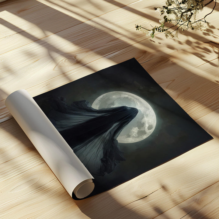 Moon Priestess Art Print, Dark Lunar Goddess Wall Decor