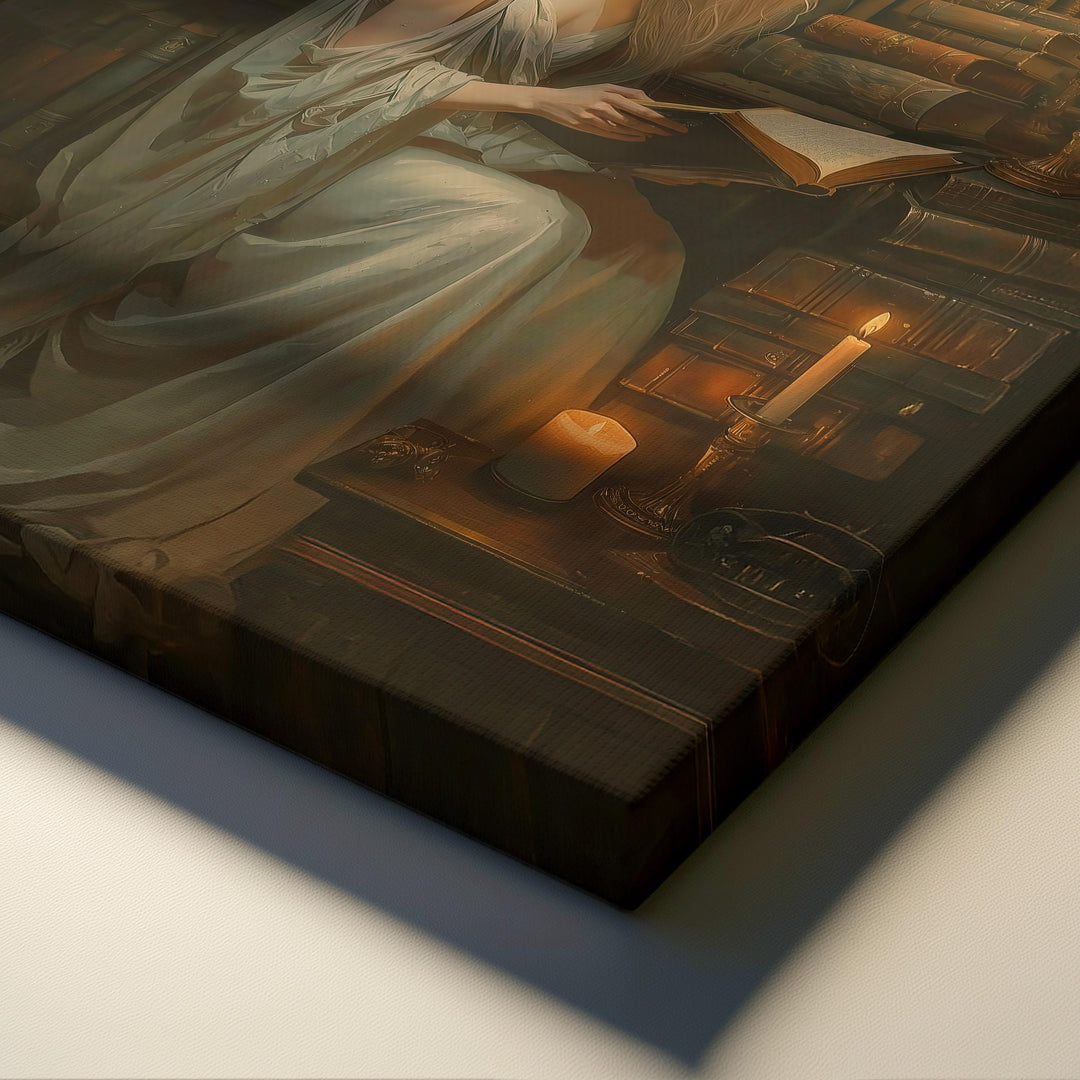 Dark Academia Library Art Print -  Candlelit Scholar Reading Fantasy Decor