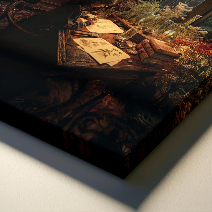 Victorian Botanical Study Wall Art – Dark Academia Herbalist Scholar Painting, Gothic Apothecary