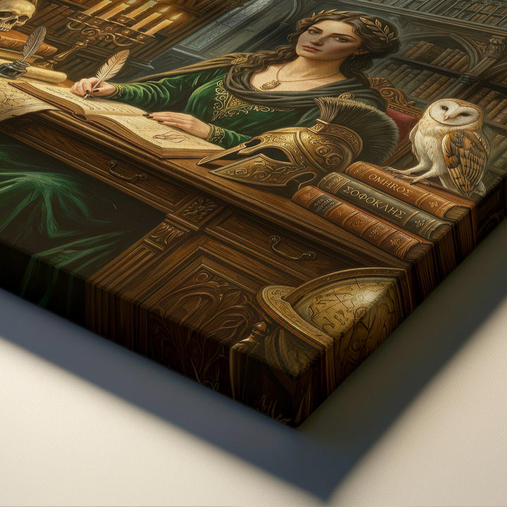 Athena Dark Academia Scholar Wall Art – Greek Goddess in Gothic Library Print